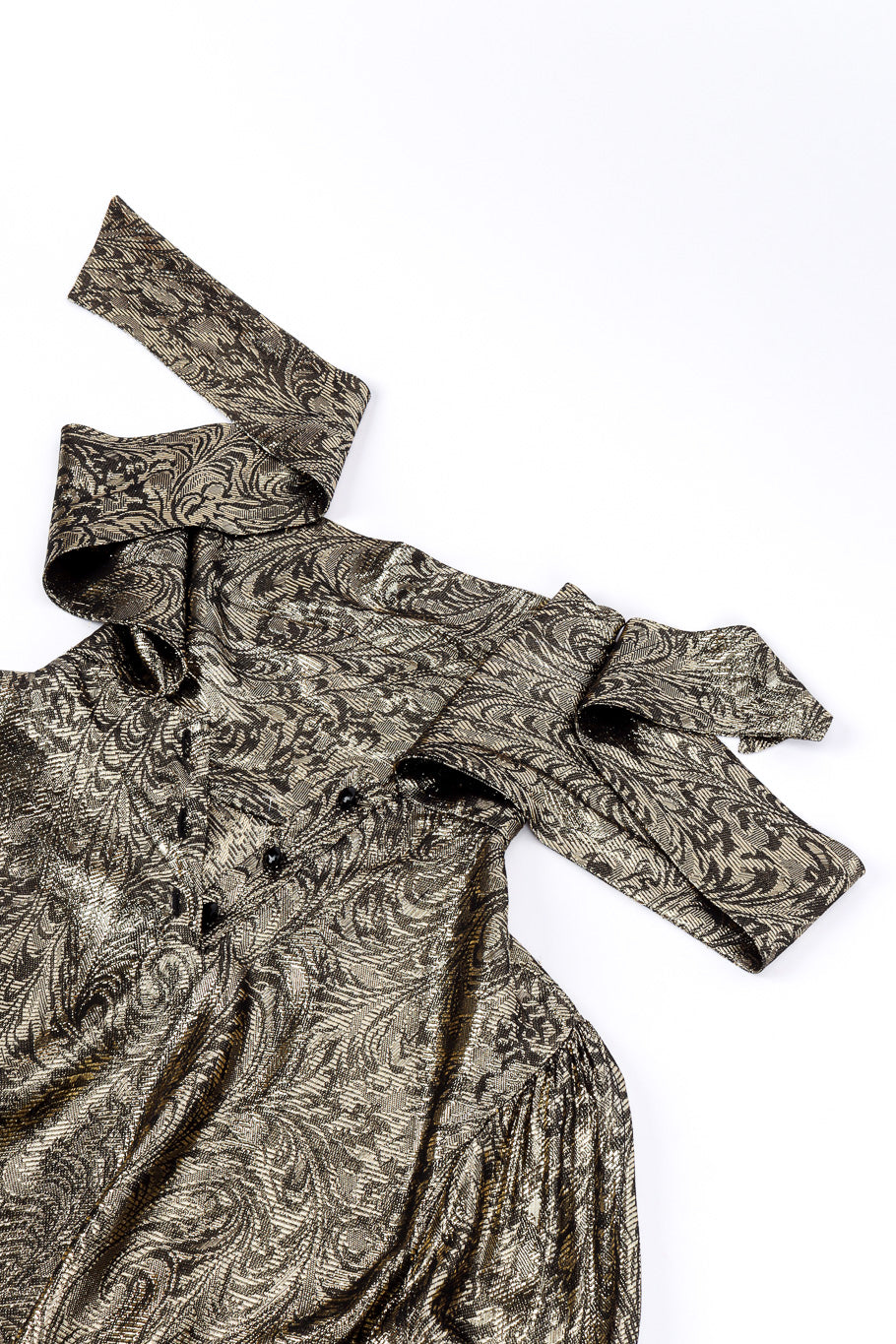 Vintage Nolan Miller Lamé Jacquard Blouse & Skirt Set blouse neck ties @recessla