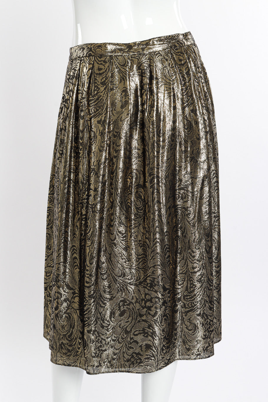 Vintage Nolan Miller Lamé Jacquard Blouse & Skirt Set skirt back on mannequin closeup @recessla