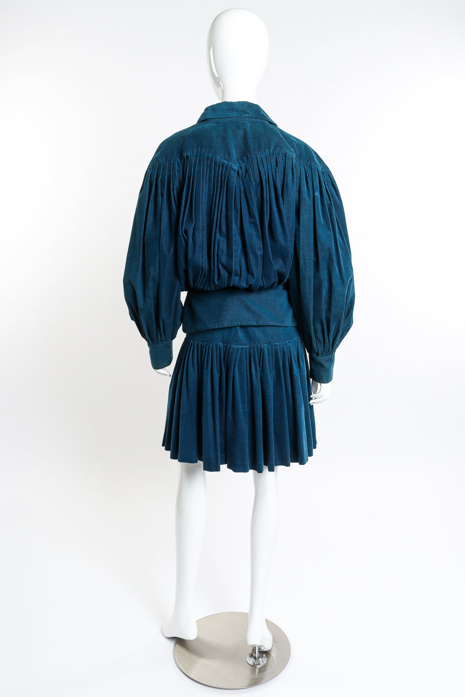 Pleated Corduory Jacket & Skirt Set by Norma Kamali on mannequin back @recess la