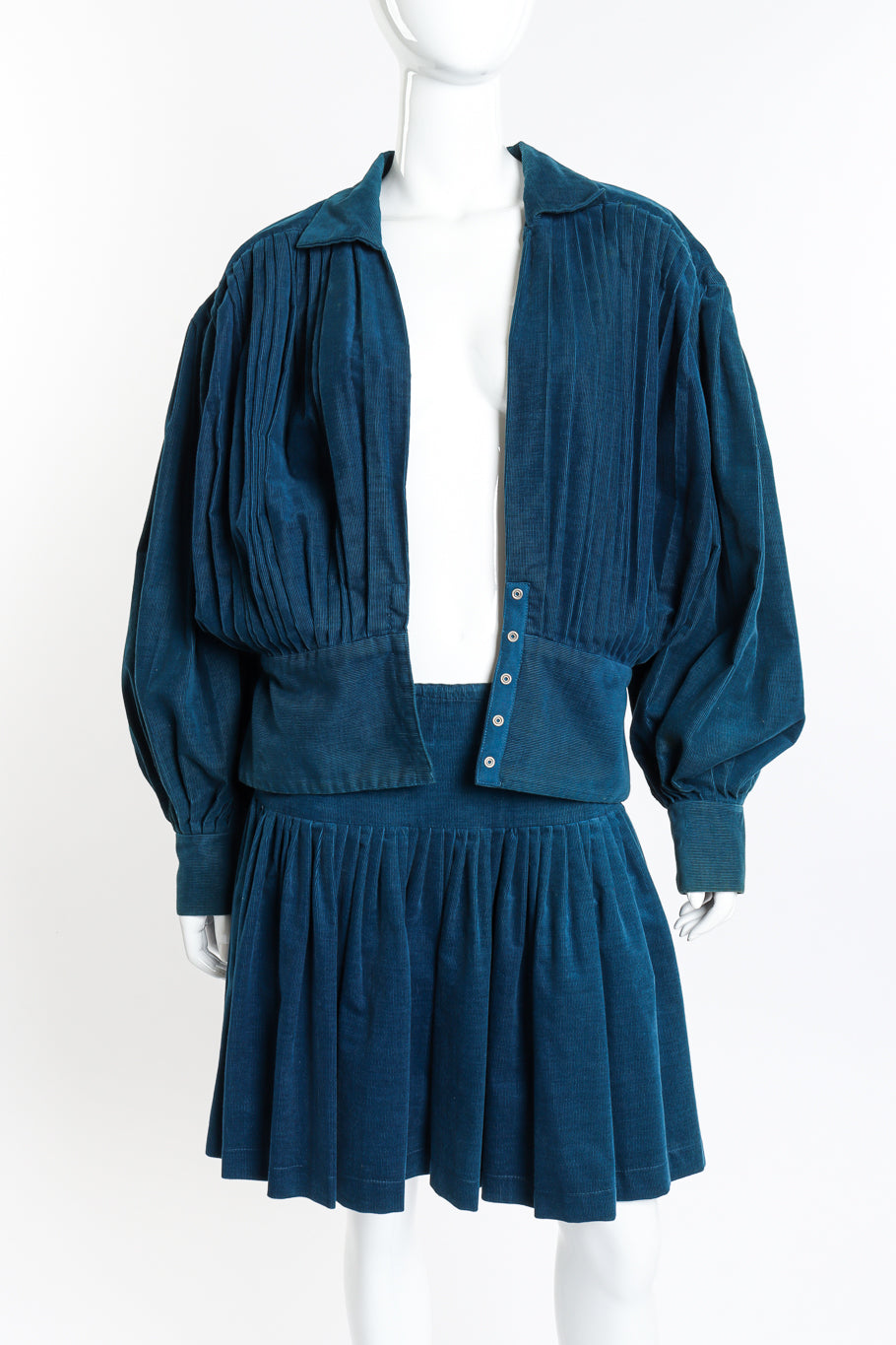 Pleated Corduory Jacket & Skirt Set by Norma Kamali on mannequin jacket open @recess la