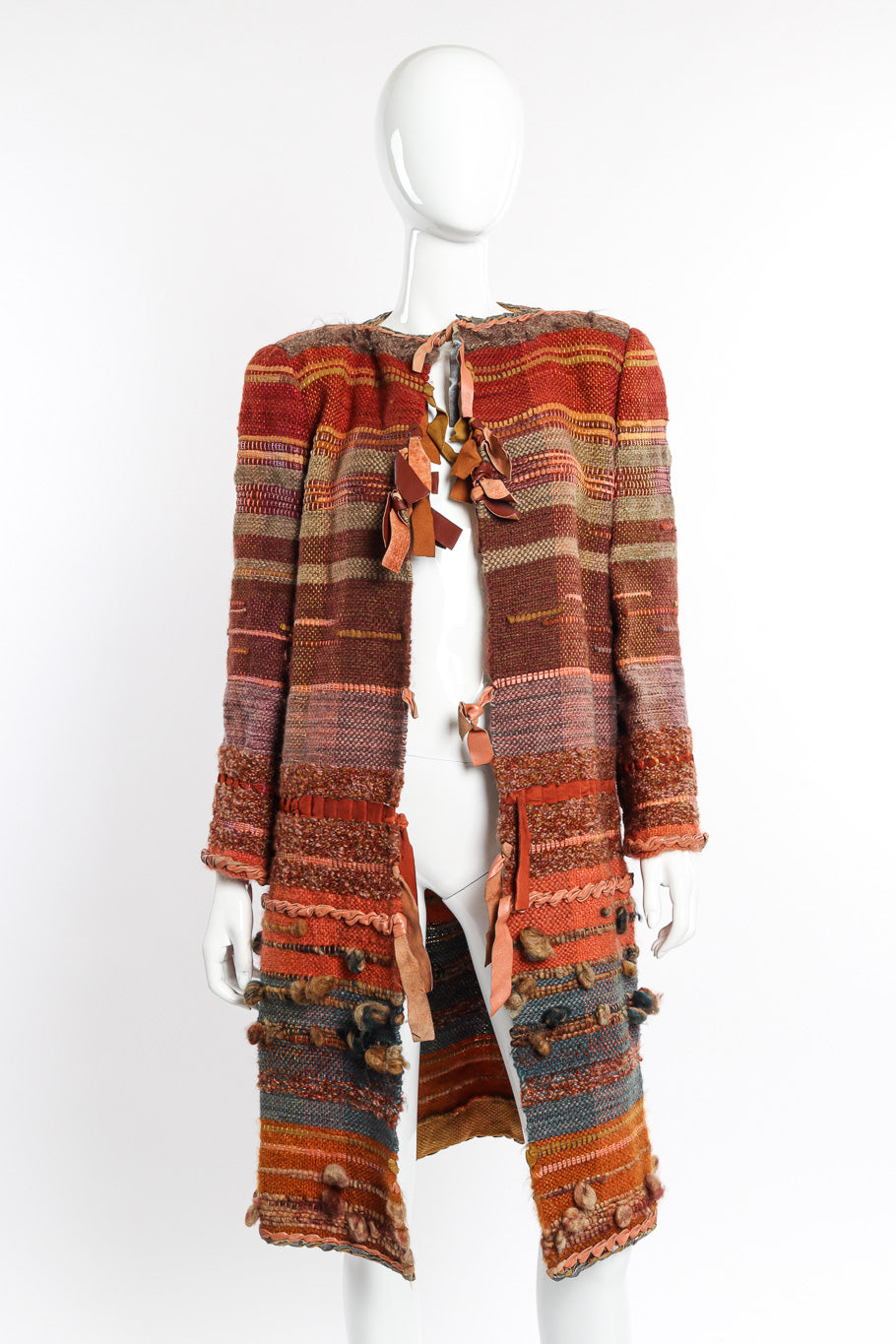 Woven Carpet Coat by Norma Walters on mannequin front close @recessla