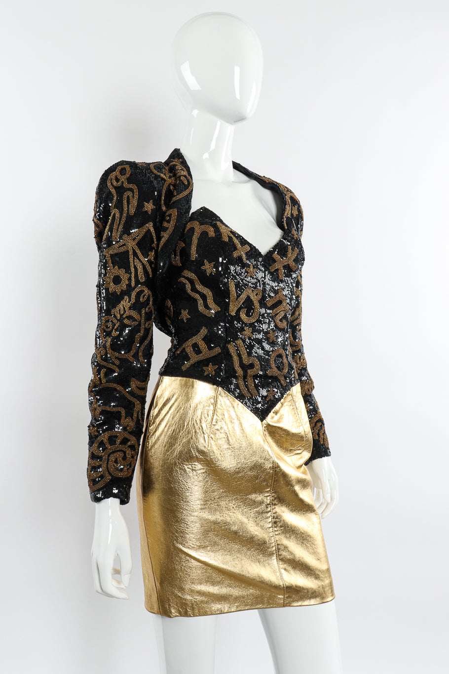 Zodiac Sequin Leather Dress & Jacket Set on mannequin front 3/4 turn @recessla