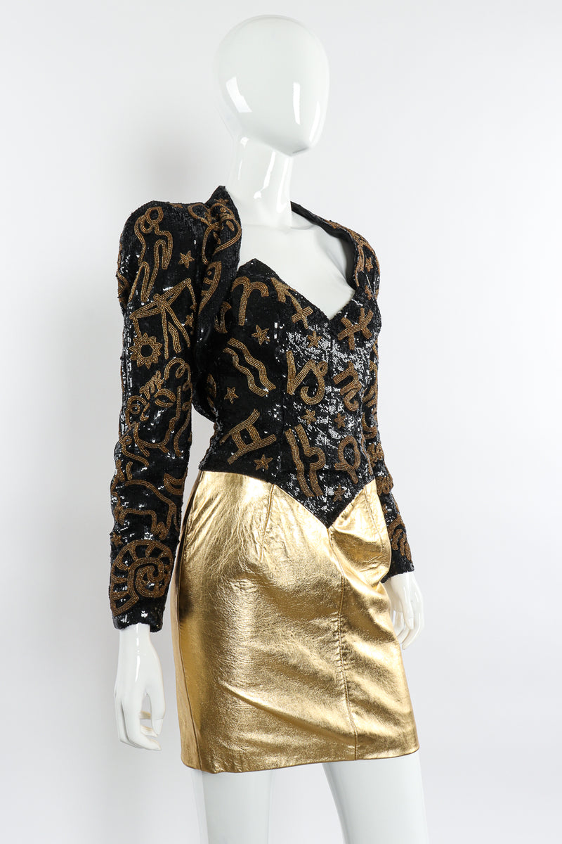 Zodiac Sequin Leather Dress & Jacket Set on mannequin front 3/4 turn @recessla