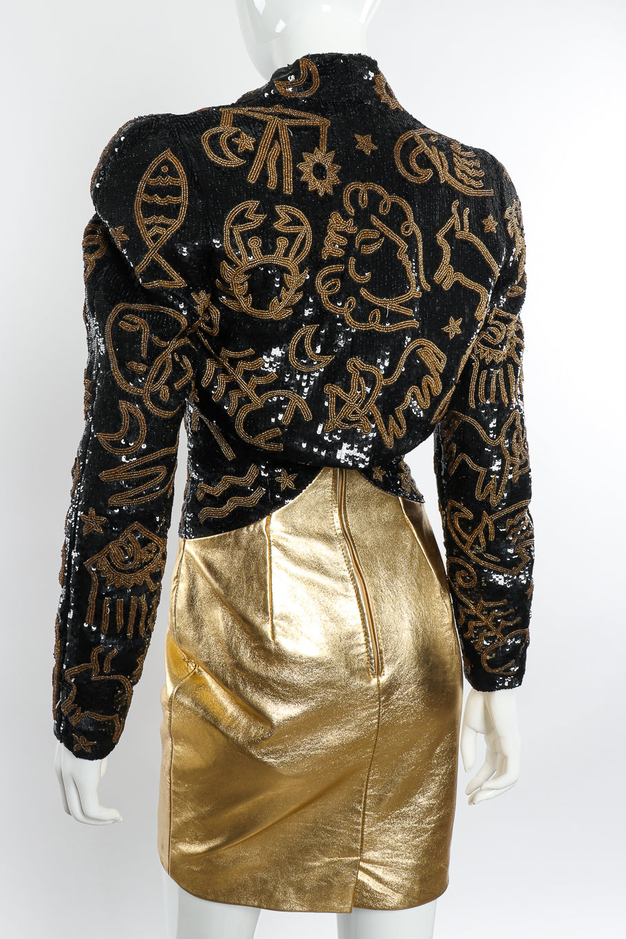 Zodiac Sequin Leather Dress & Jacket Set on mannequin back @recessla