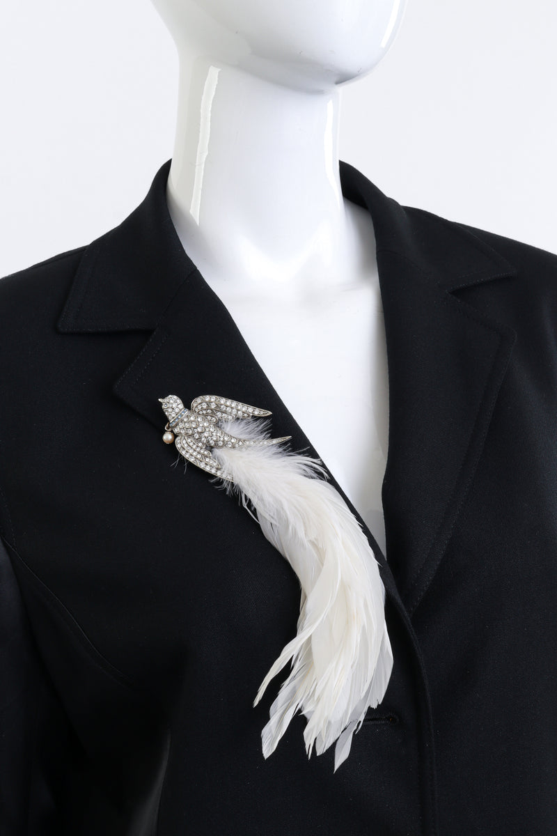 Oscar de la Renta Rhinestone Bird Feather Brooch on mannequin @recess la