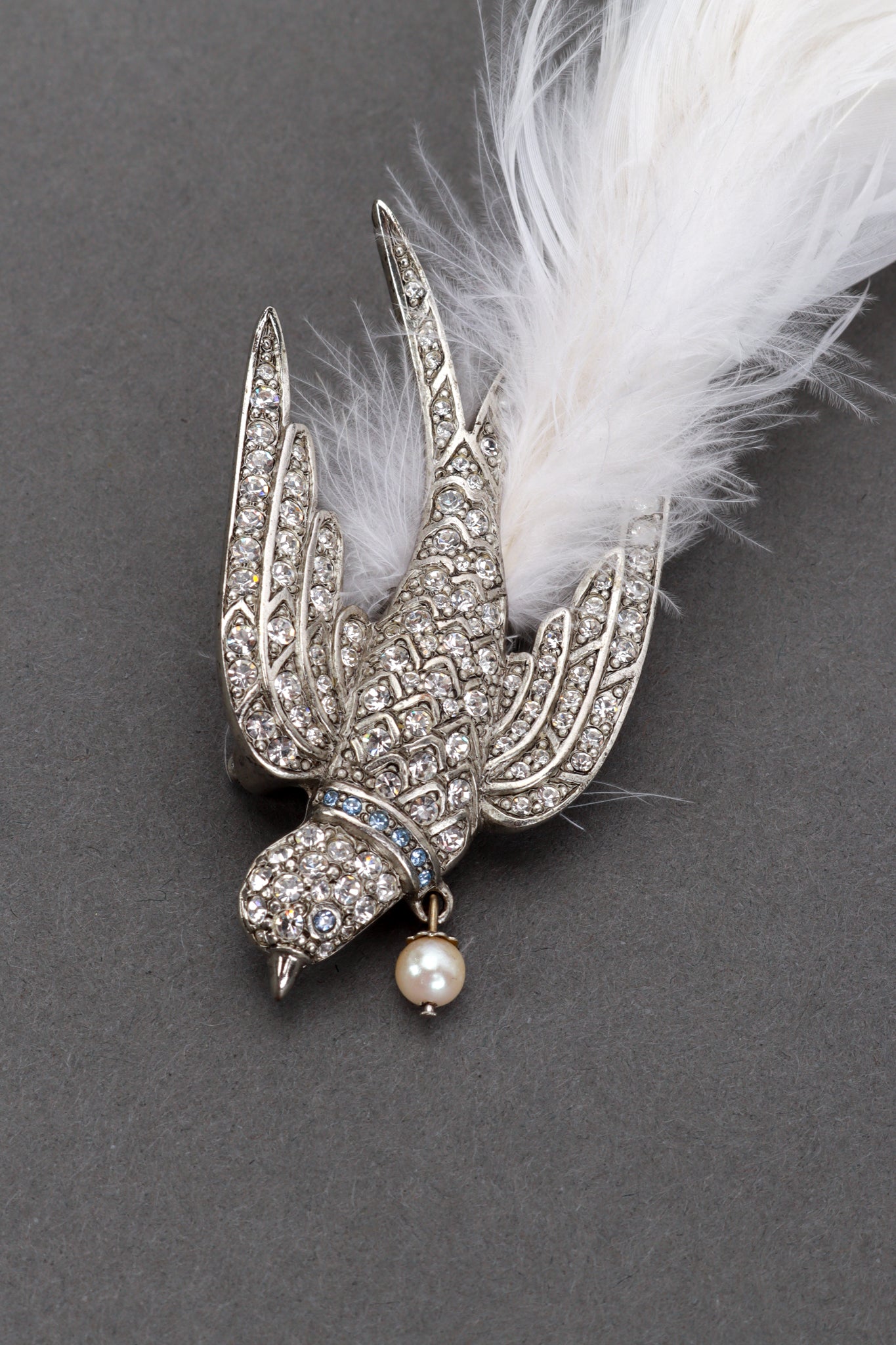 Oscar de la Renta Rhinestone Bird Feather Brooch detail @recess la