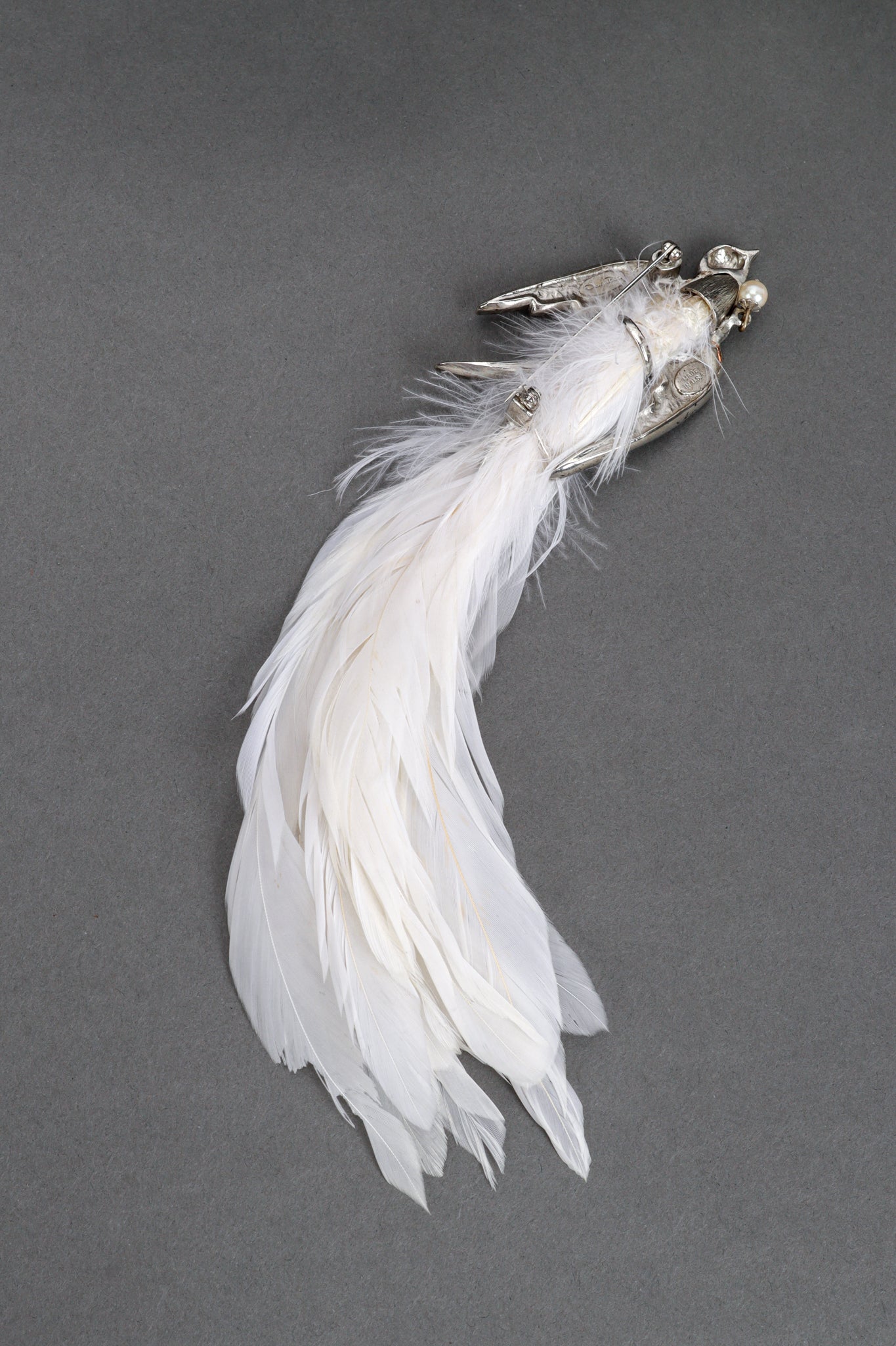 Oscar de la Renta Rhinestone Bird Feather Brooch back @recess la