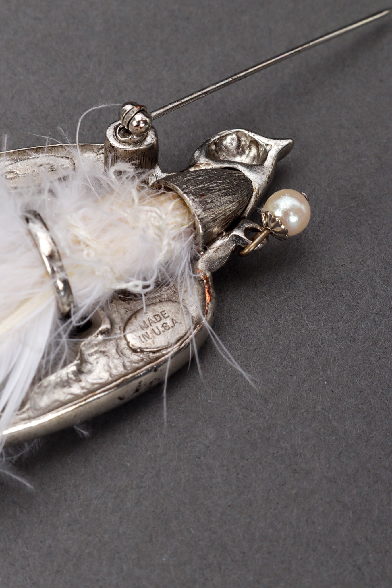 Oscar de la Renta Rhinestone Bird Feather Brooch wear detail @recess la