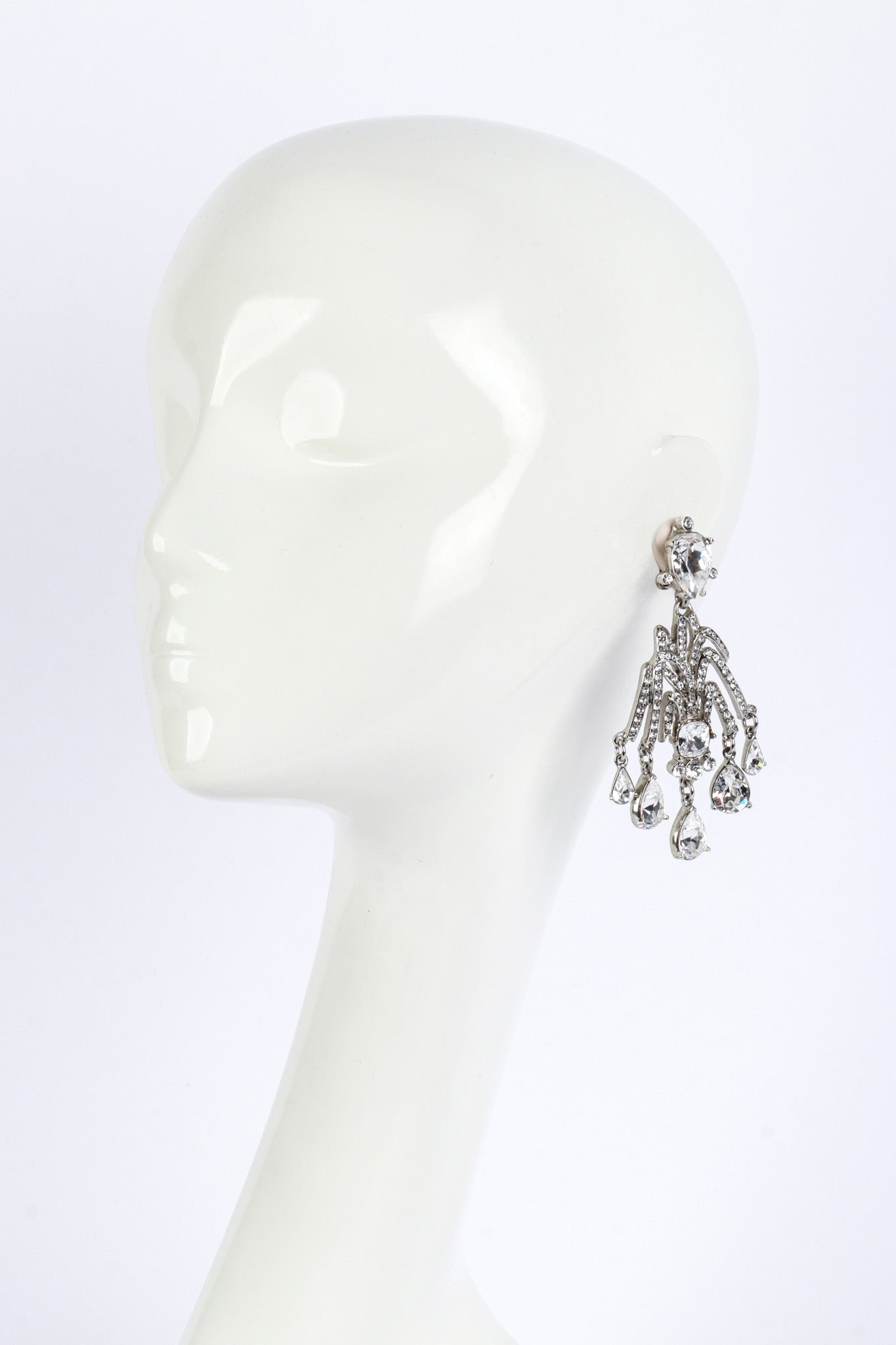 Oscar de la Renta Crystal Plume Chandelier Earrings on mannequin @recess la