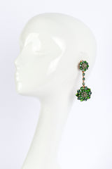 Oscar de la Renta Fern Green Crystal Flower Burst Drop Earrings on mannequin @recess la