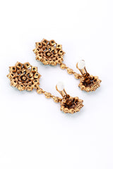 Oscar de la Renta Fern Green Crystal Flower Burst Drop Earrings back clips open @recess la