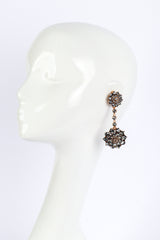 Oscar de la Renta Smoky Crystal Flower Burst Drop Earrings on mannequin @recess la