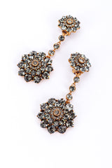 Oscar de la Renta Smoky Crystal Flower Burst Drop Earrings front detail @recess la