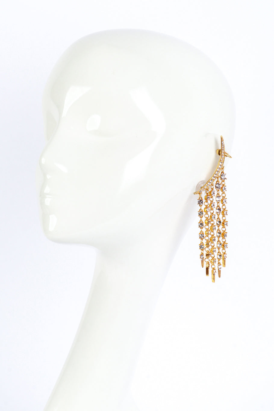 Vintage Oscar de la Renta Crystal Crescent Moon & Falling Stars Crawler Earrings on mannequin @recess la