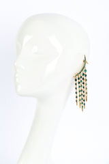 Vintage Oscar de la Renta Emerald Crescent Moon & Falling Stars Crawler Earrings on mannequin @recess la