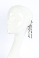 Vintage Oscar de la Renta Silver Crescent Moon & Falling Stars Crawler Earrings on mannequin @recess la