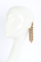 Vintage Oscar de la Renta Obsidian Crescent Moon & Falling Stars Crawler Earrings on mannequin @recess la