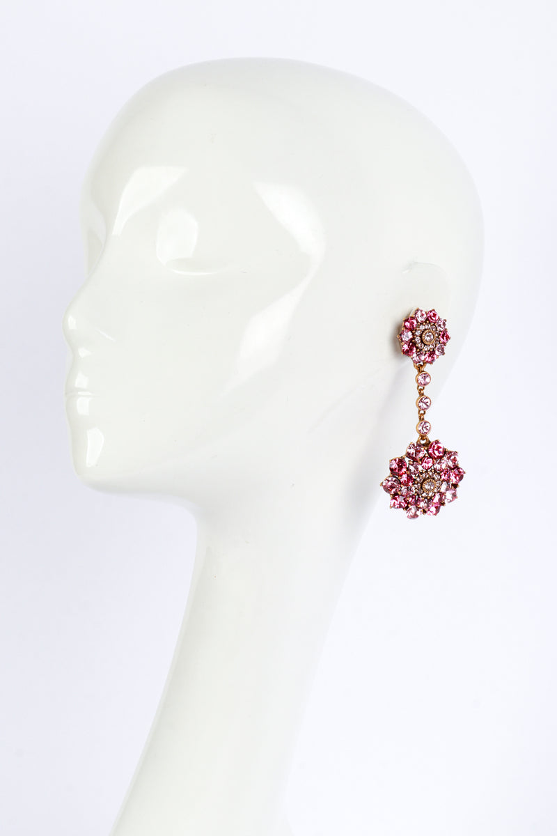 Oscar de la Renta Pinks Crystal Flower Burst Drop Earrings on mannequin @recess la