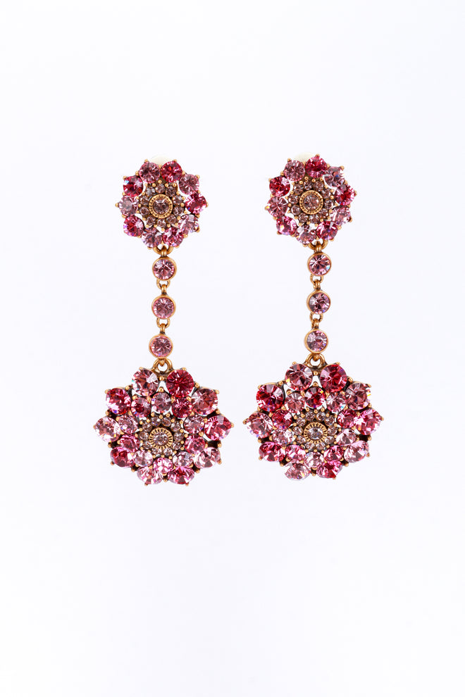 Oscar de la Renta Pinks Crystal Flower Burst Drop Earrings @recess la