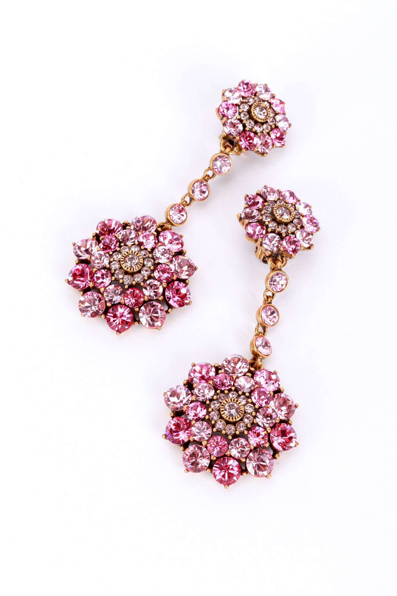 Oscar de la Renta Pinks Crystal Flower Burst Drop Earrings detail @recess la