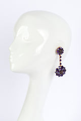 Oscar de la Renta Purples Crystal Flower Burst Drop Earrings on mannequin @recess la