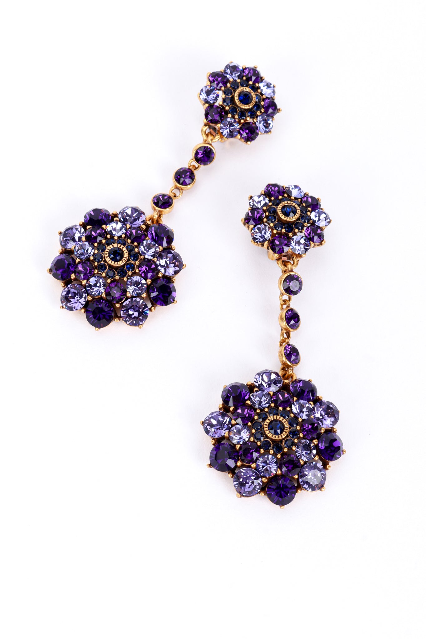 Oscar de la Renta Purples Crystal Flower Burst Drop Earrings front detail @recess la