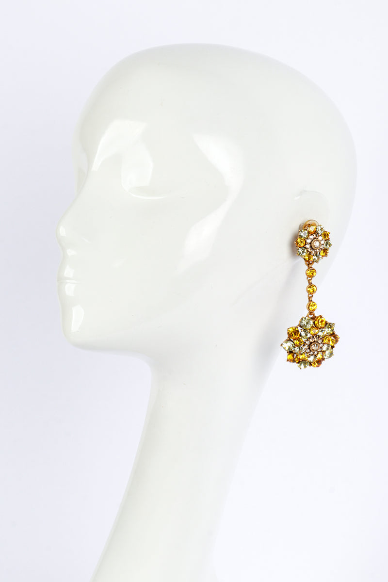 Oscar de la Renta Yellows Crystal Flower Burst Drop Earrings on mannequin @recess la