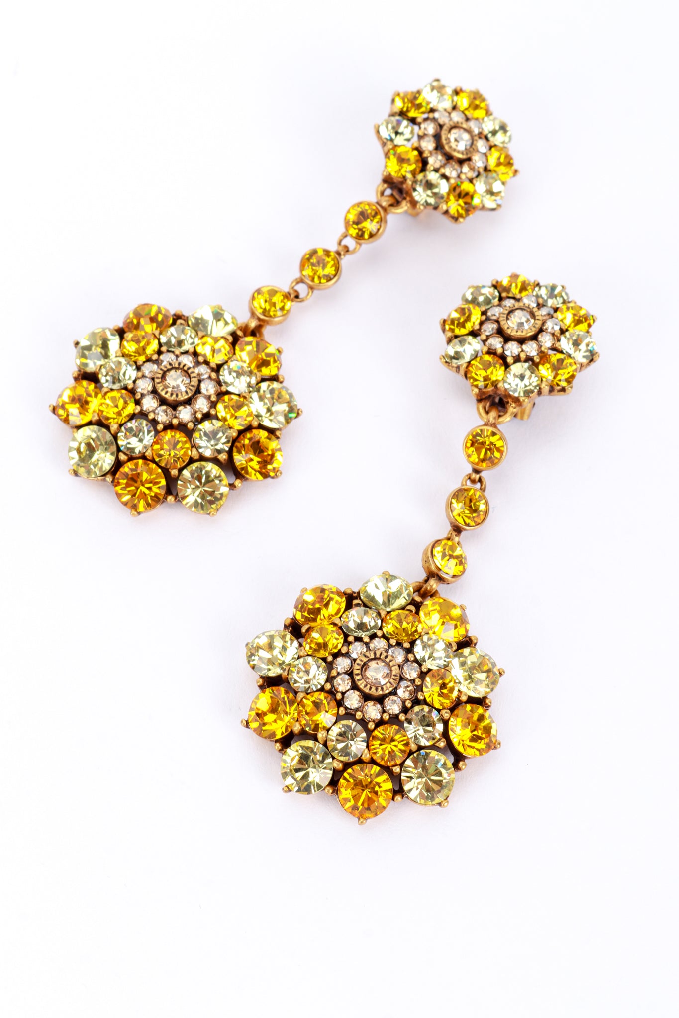 Oscar de la Renta Yellows Crystal Flower Burst Drop Earrings detail @recess la