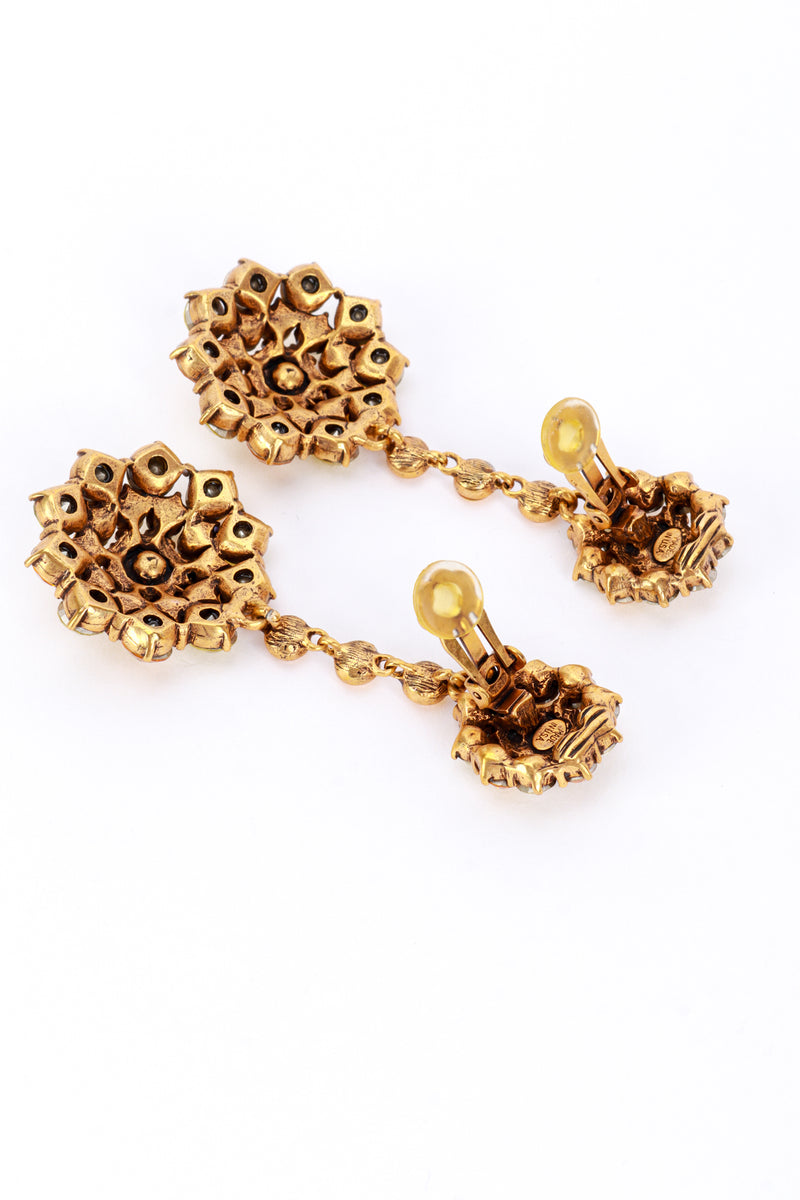 Oscar de la Renta Yellows Crystal Flower Burst Drop Earrings back clips open @recess la