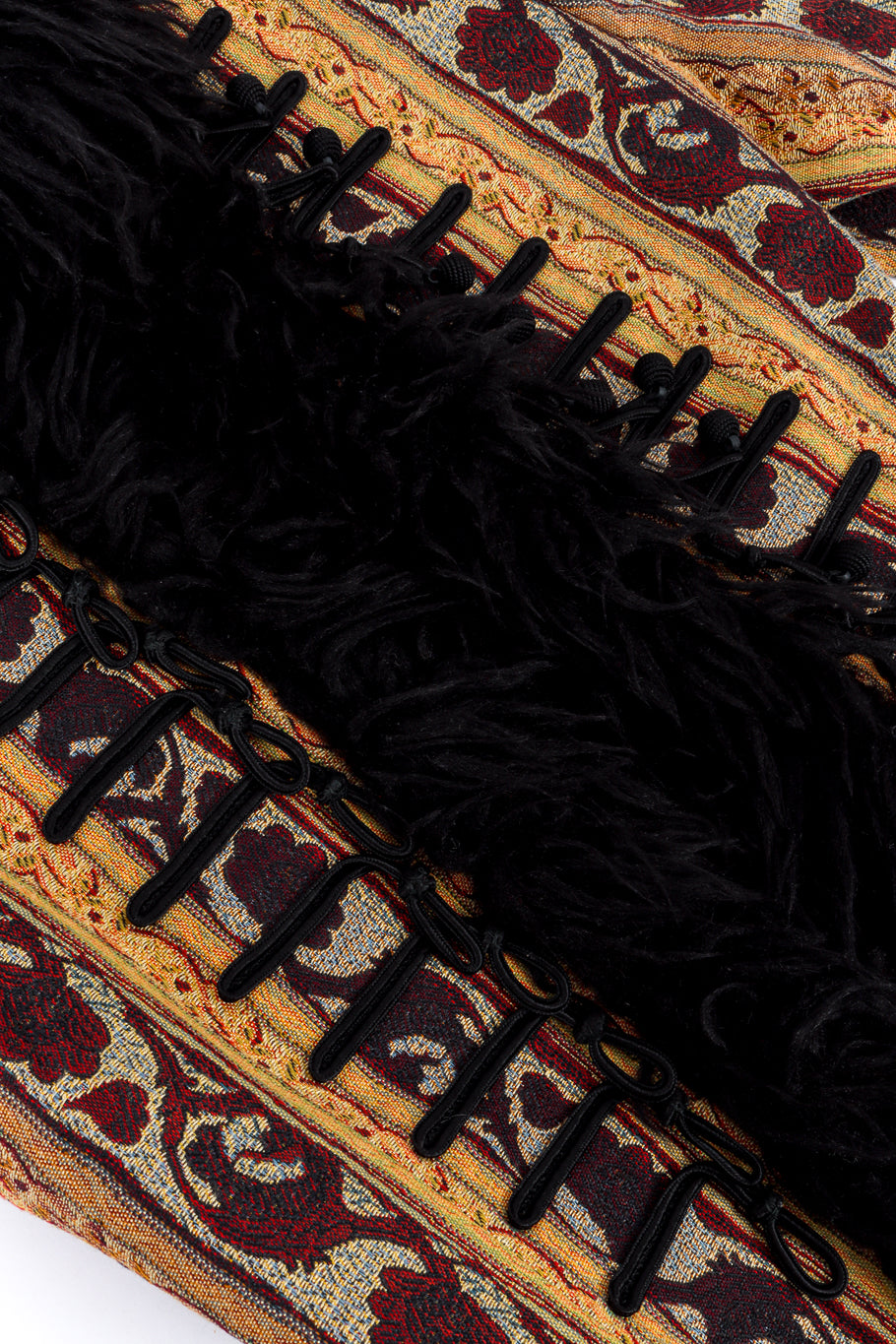 Vintage Ozbek Fur Trim Tapestry Coat closure closeup @recess la