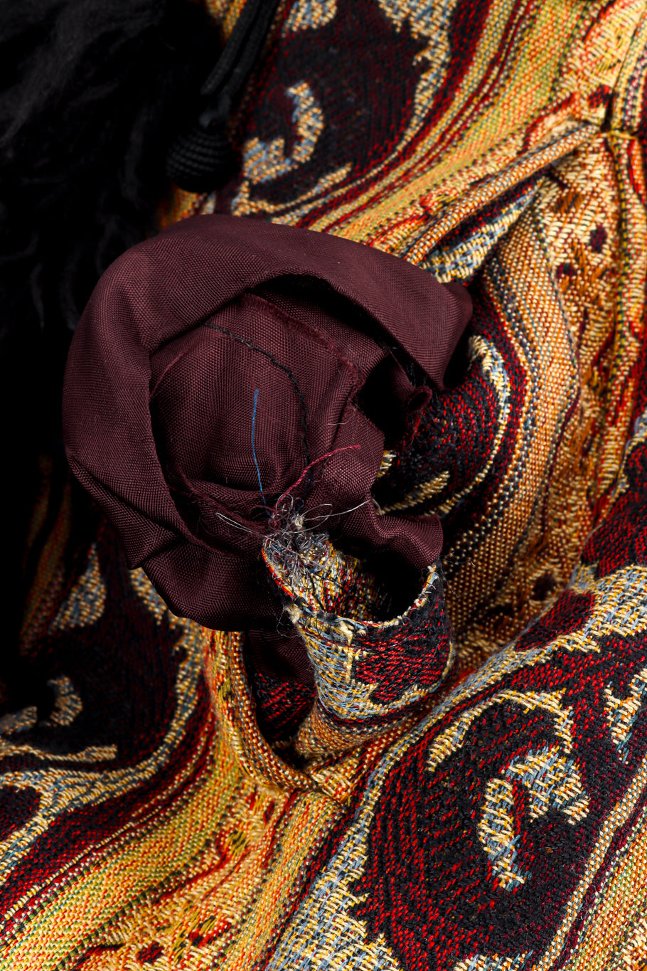 Vintage Ozbek Fur Trim Tapestry Coat hole in pocket lining @recess la