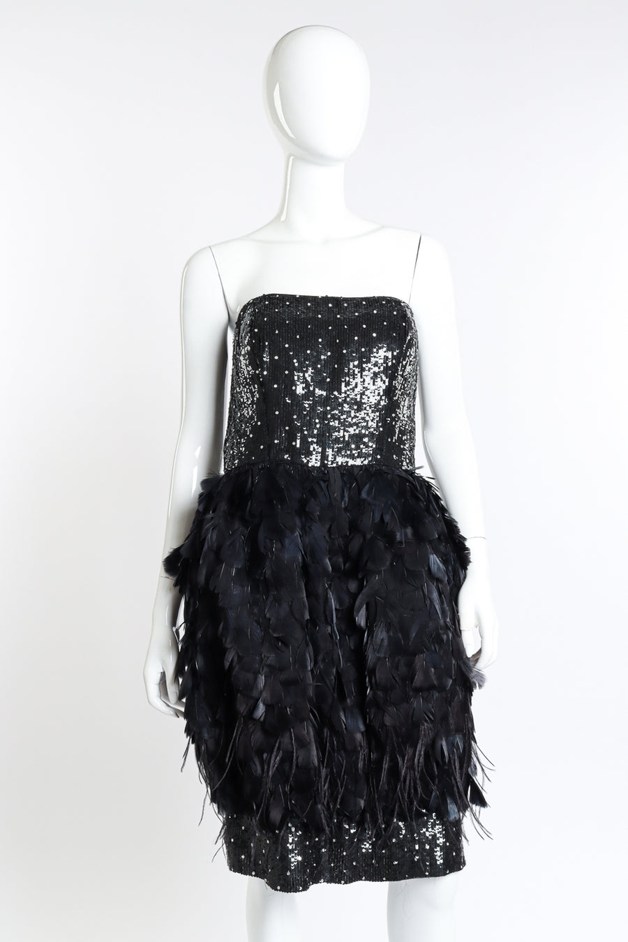 short black feather dress Mandarin Feather Trim Mini Dress-black main image 0