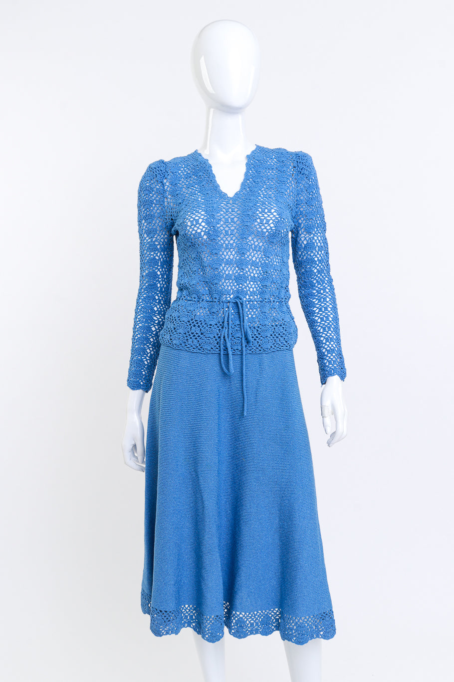 Oscar de la Renta Crochet Fan Knit Skirt Set front on mannequin @RECESS LA