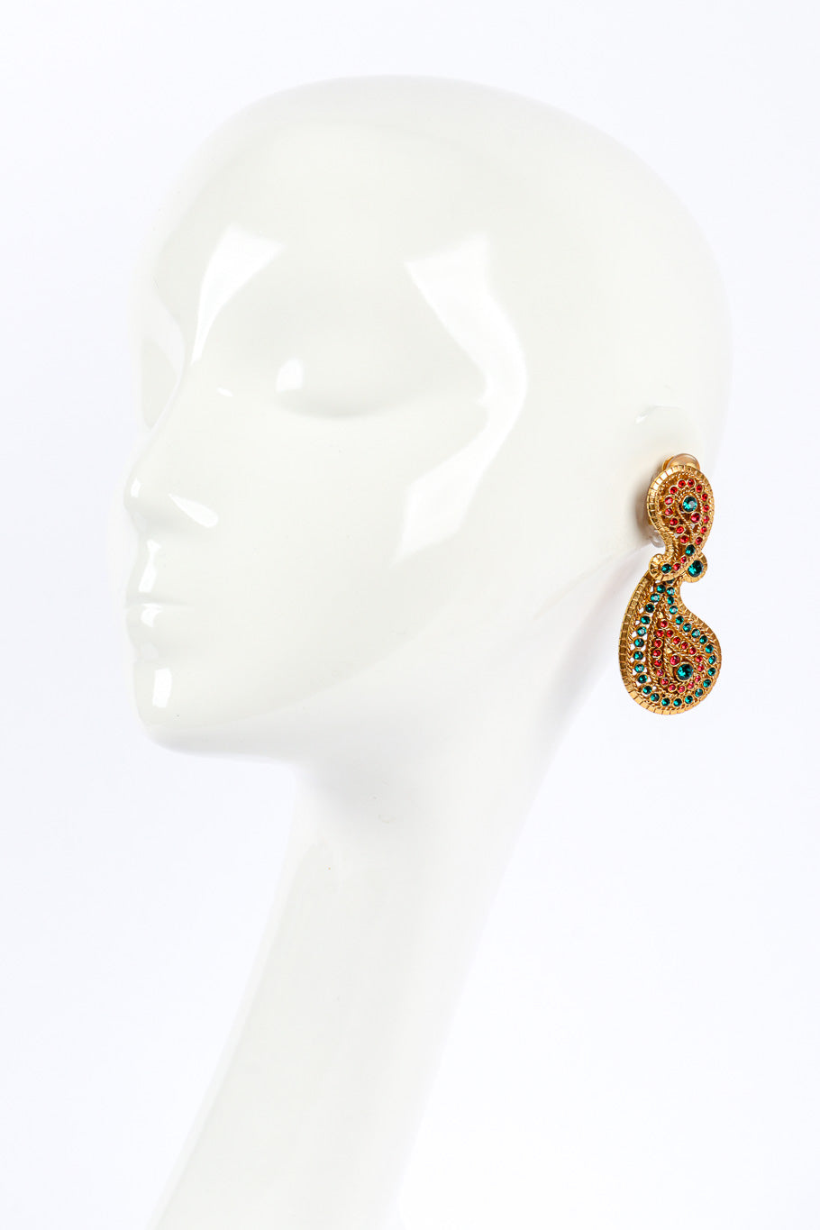 Vintage Oscar De La Renta Rhinestone Boteh Drop Earrings on mannequin @recessla