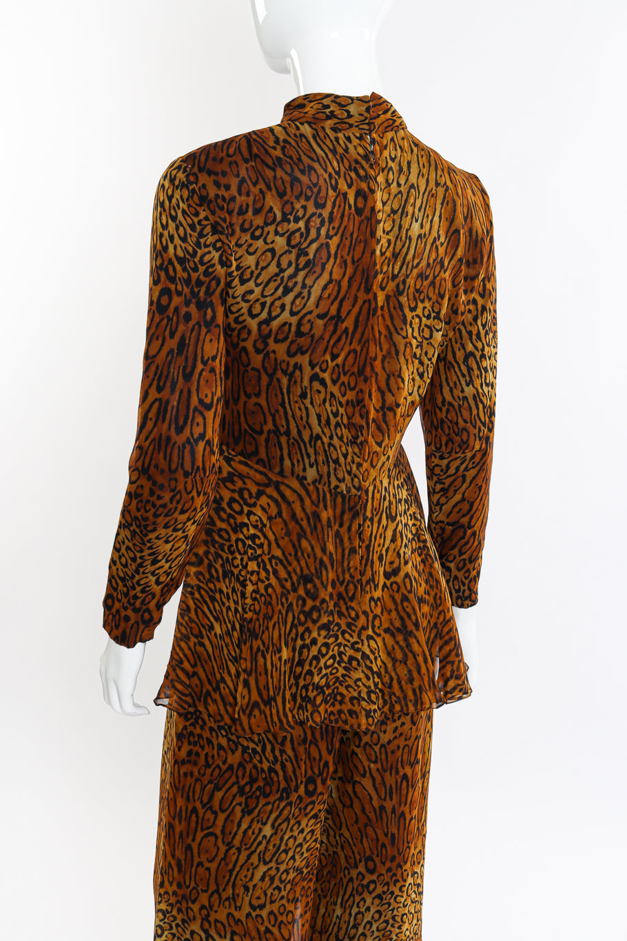 Vintage Oscar de la Renta Leopard Silk Jumpsuit back on mannequin closeup @recessla