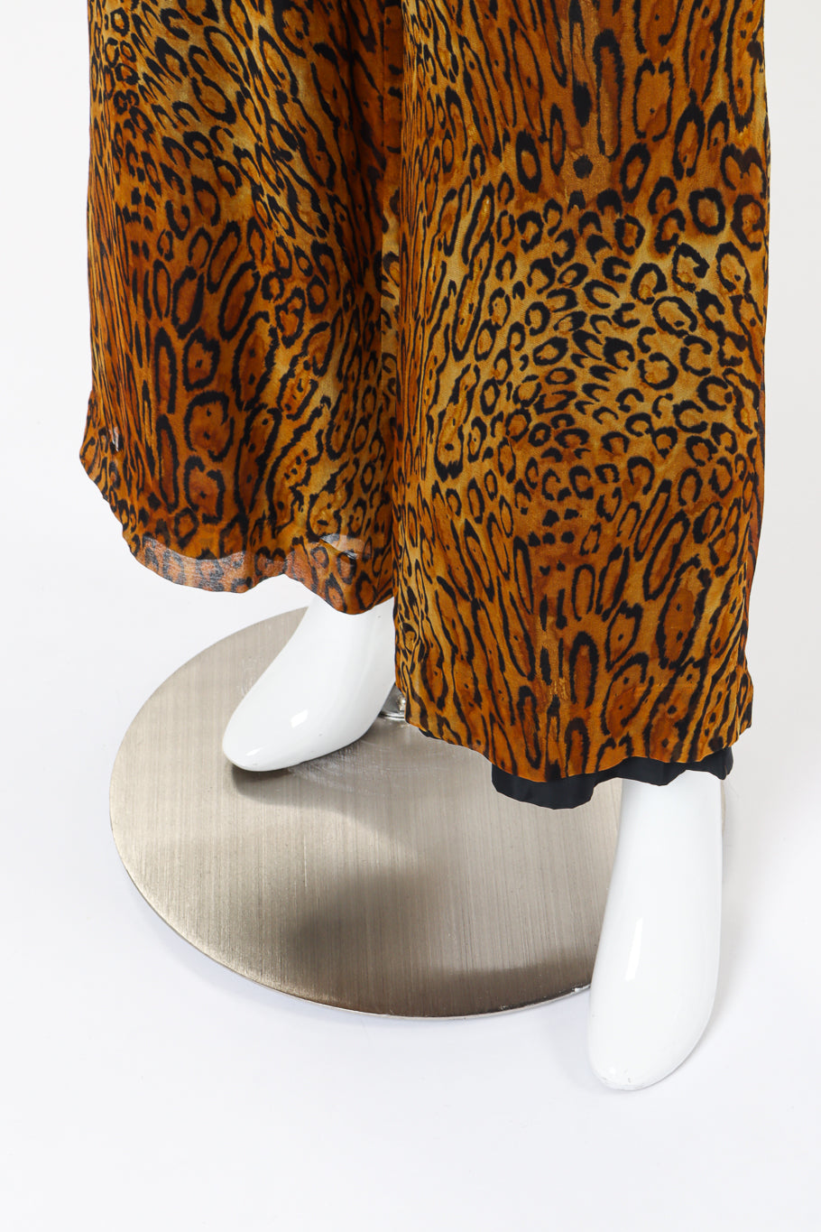 Vintage Oscar de la Renta Leopard Silk Jumpsuit leg on mannequin closeup @recessla