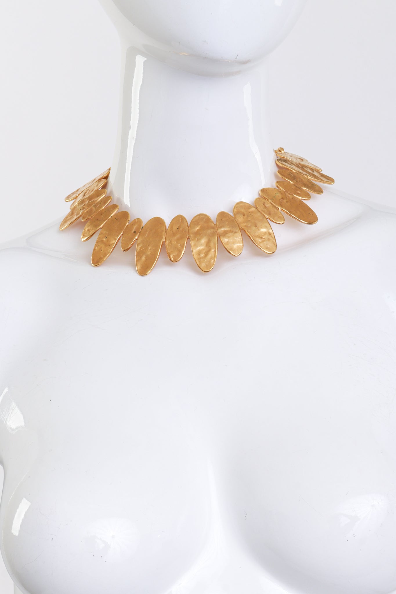 Vintage Biche de Bere Hammered Oval Necklace, Bracelet & Earrings Set necklace on mannequin @recess la