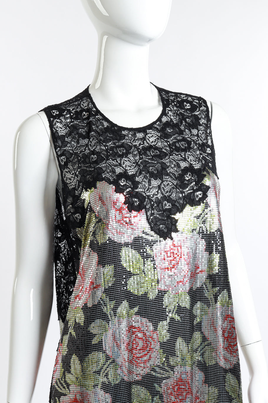Paco Rabanne Metallic Rose Lace Dress detail on Mannequin @RECESS LA
