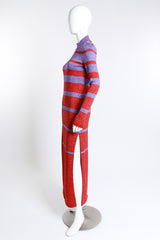 Paco Rabanne Striped Metallic Knit Maxi Dress on mannequin side view at Recess LA