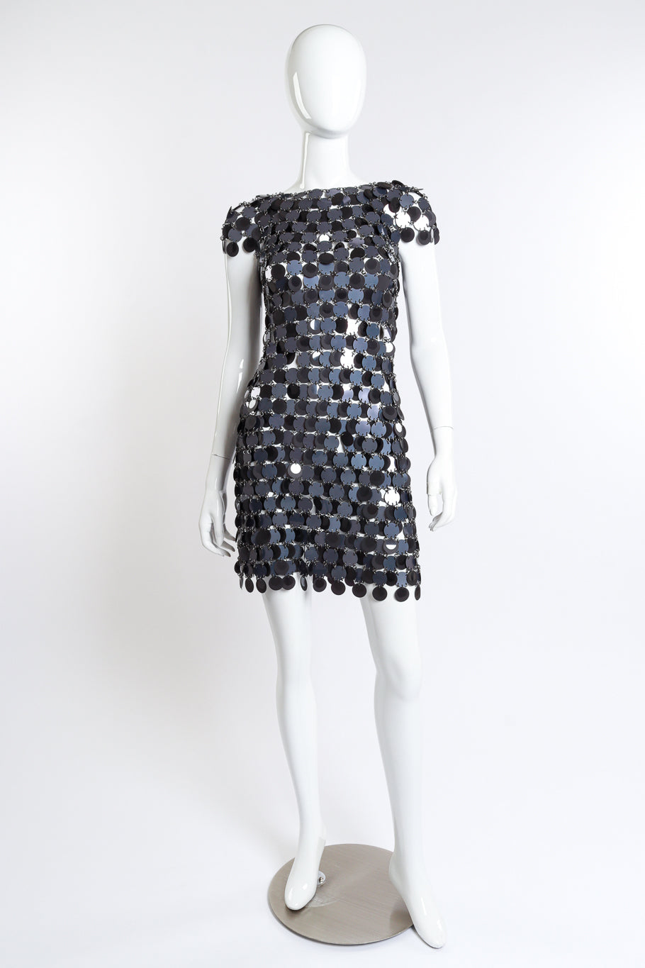 Paco Rabanne Disc Chain Mini Dress front on mannequin @recess la