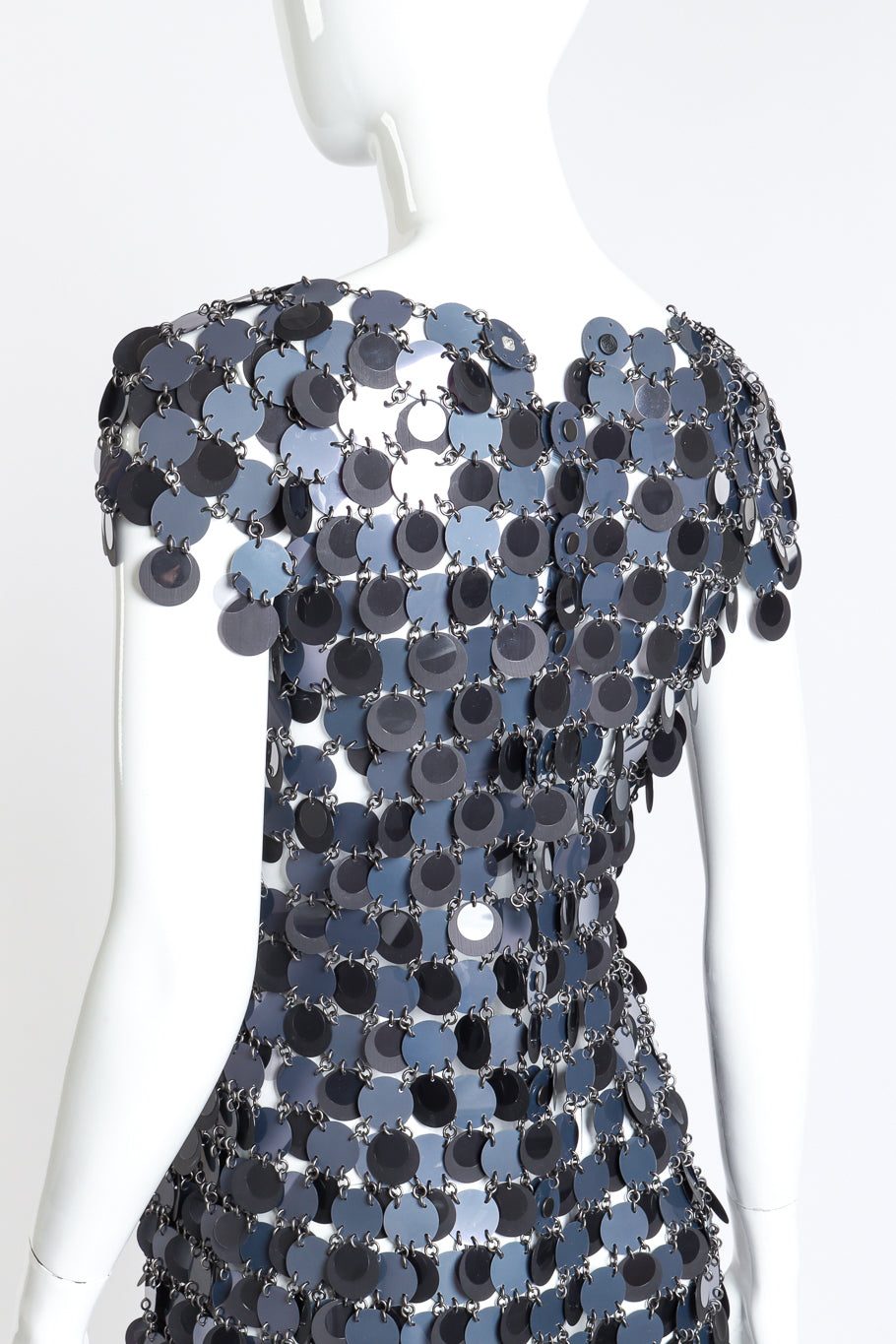 Paco Rabanne Disc Chain Mini Dress 3/4 back on mannequin closeup @recess la