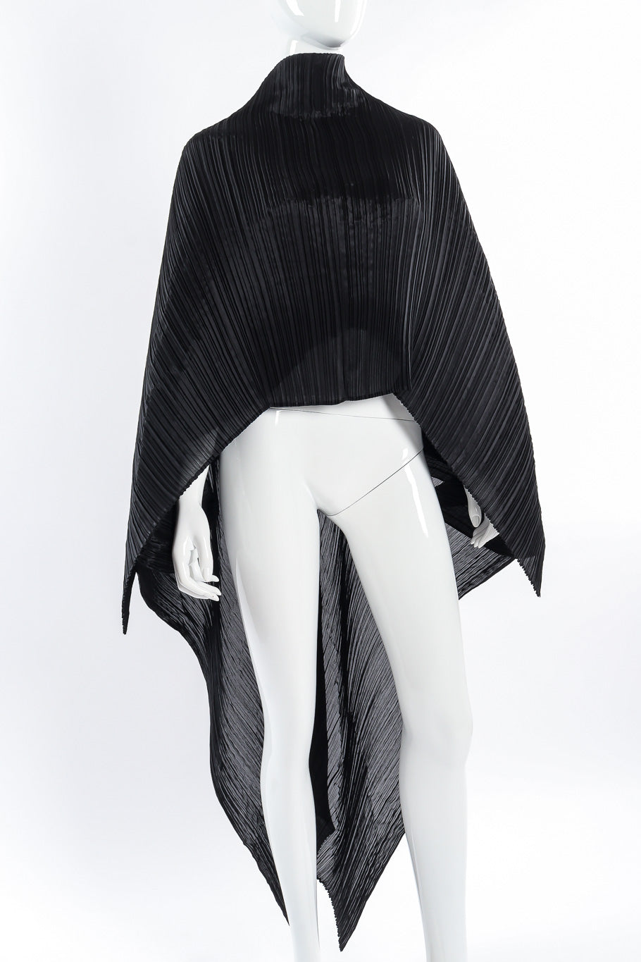 Pleats Please Issey Miyake Pleated Multi-Wrap Poncho II worn reversed with longer side at the back on mannequin @Recessla