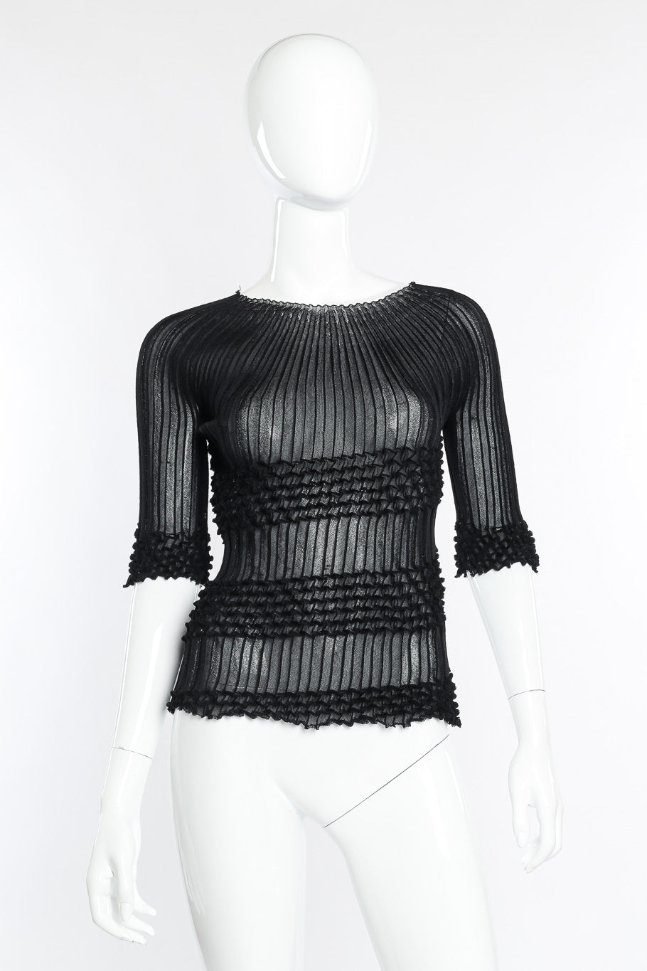 Pleats Please Issey Miyake Spike Pleat Top front view on mannequin @Recessla