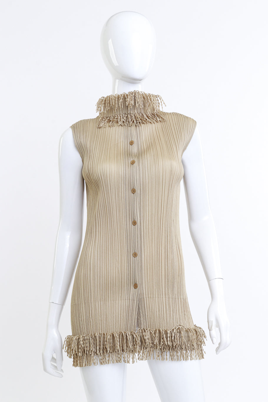 Issey Miyake Plissé Fringed Roll-Neck Top on mannequin @RECESS LA