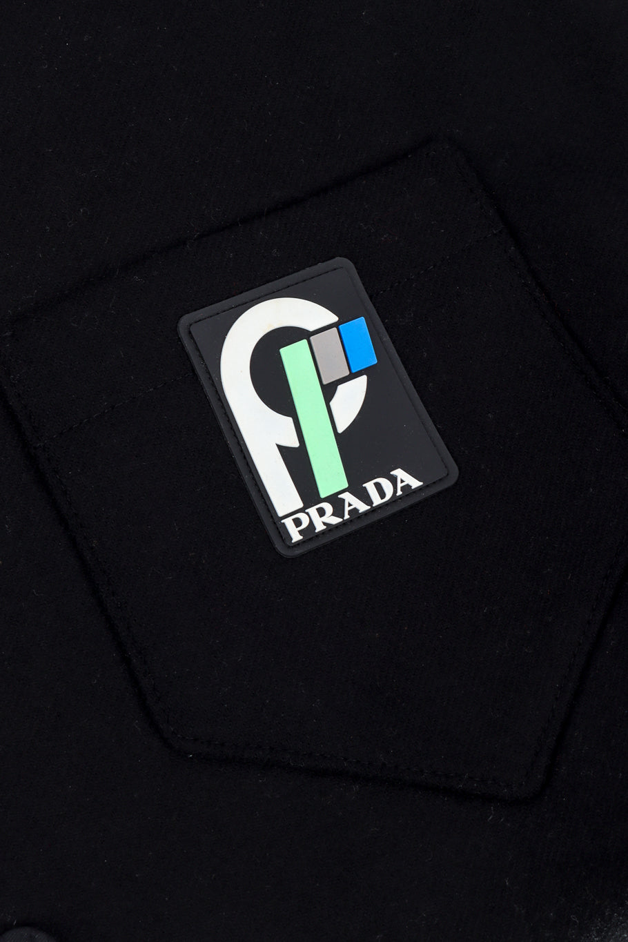 Prada 2018 F/W Cropped Wool Jacket rubber logo closeup @recess la