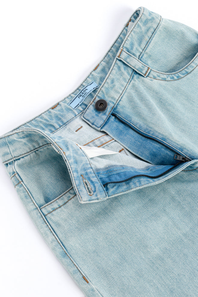 Prada Ostrich Feather Denim Pant front unzipped @recess la