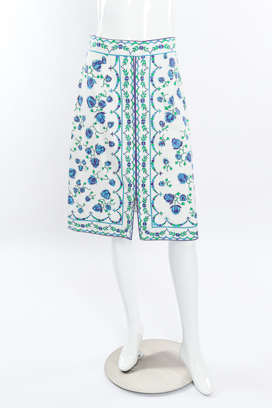 Vintage Emilio Pucci Zip up A-line Skirt front view on mannequin @Recessla