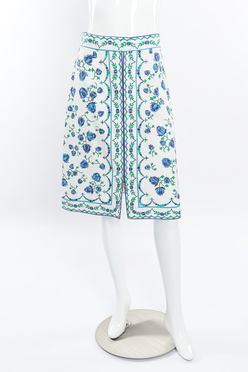 Vintage Emilio Pucci Zip up A-line Skirt front view on mannequin @Recessla