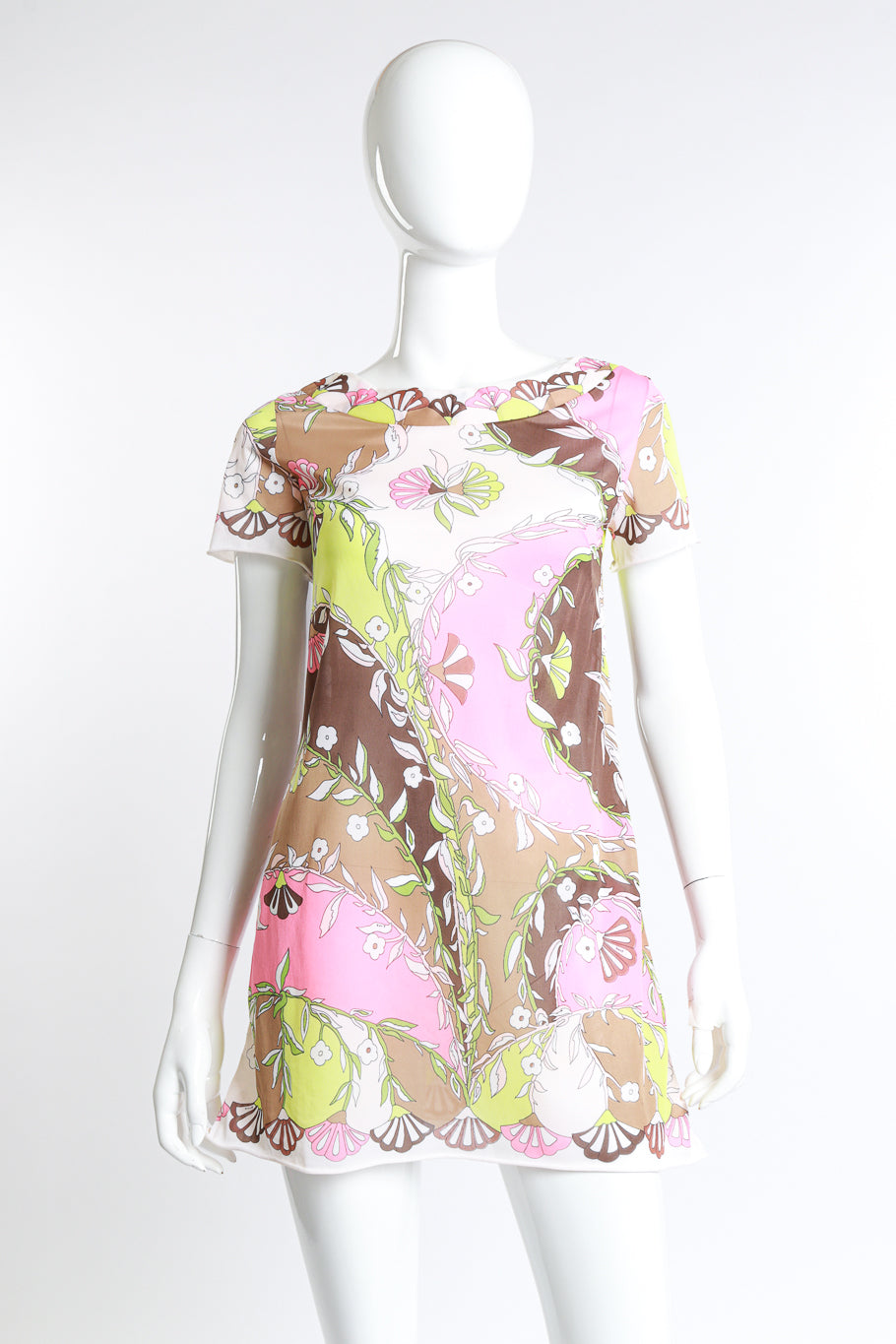 Vintage Emilio Pucci for Formfit Rogers floral fan short sleeve slip dress front view as worn on mannequin @Recess LA
