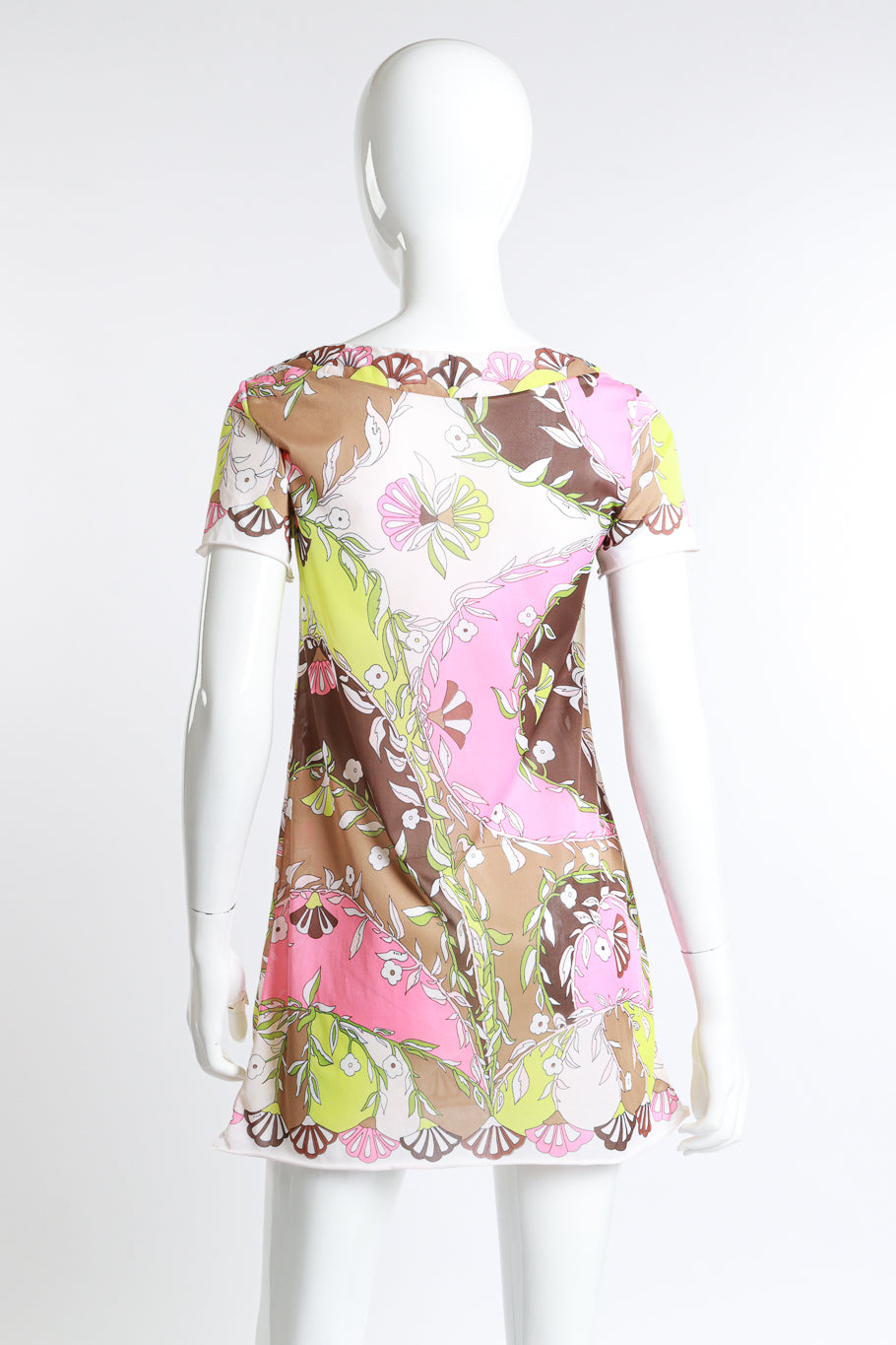 Vintage Emilio Pucci for Formfit Rogers floral fan short sleeve slip dress back view as worn on mannequin @Recess LA